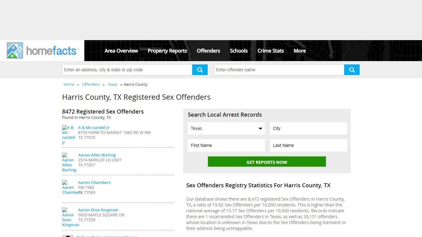 Harris County, TX Registered Sex Offenders | Homefacts